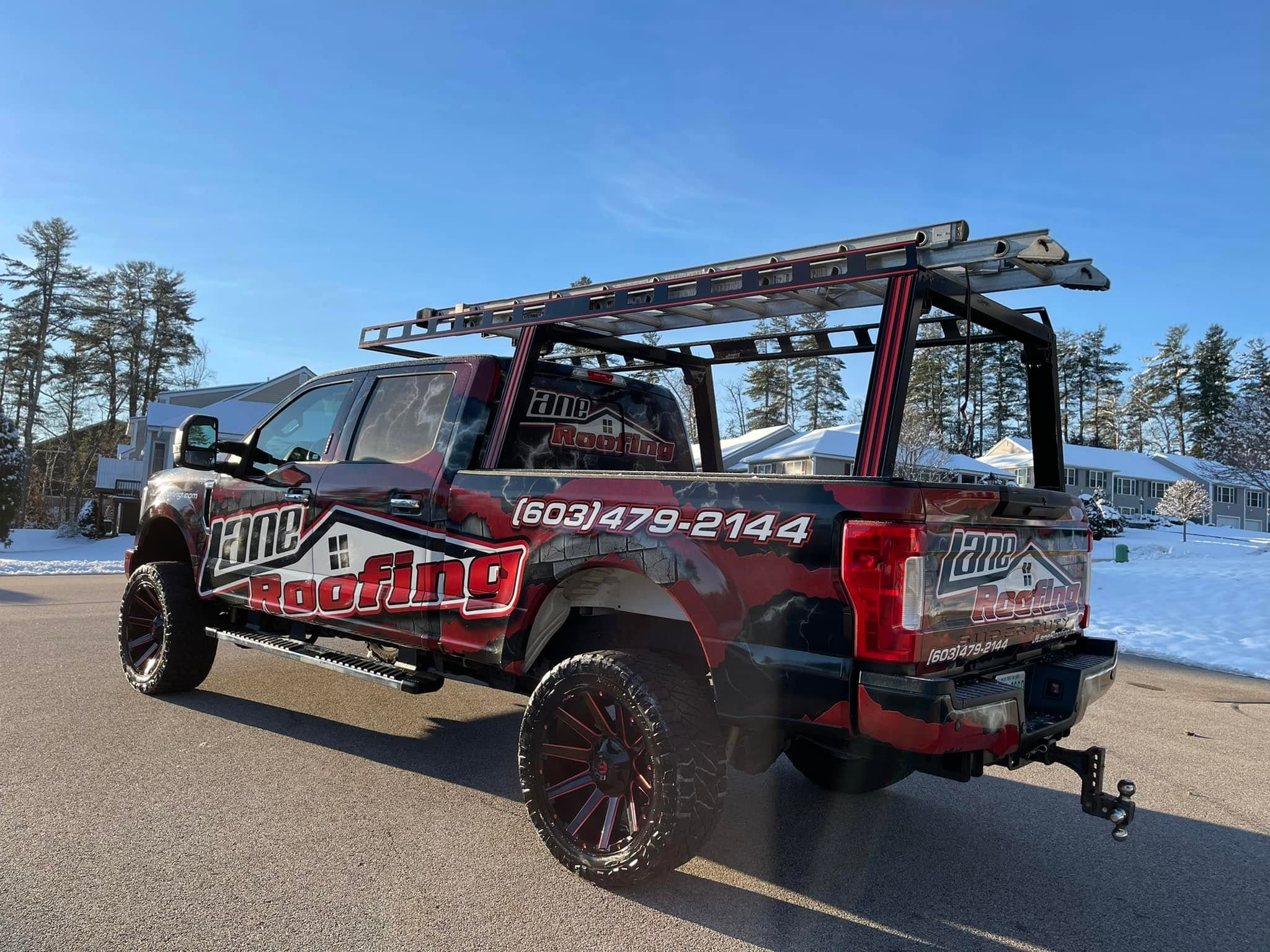 Lane Roofing commercial work truck maintained by Midnight Detailing in Southern New Hampshire